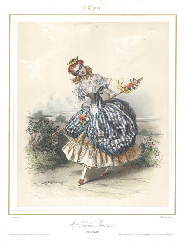 Franska balettdansösen Pauline Leroux dansar på Parisoperan, c1840 (färg litho) av Emile Desmaisons