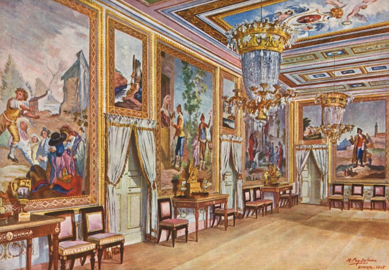 Elscorial: Ambassadörernas lounge (färglitografi) av Emilio Poy Dalmau