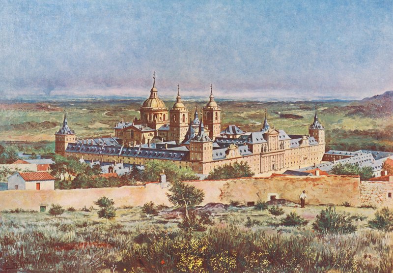El Elscorial: Vista General (färglitografi) av Emilio Poy Dalmau