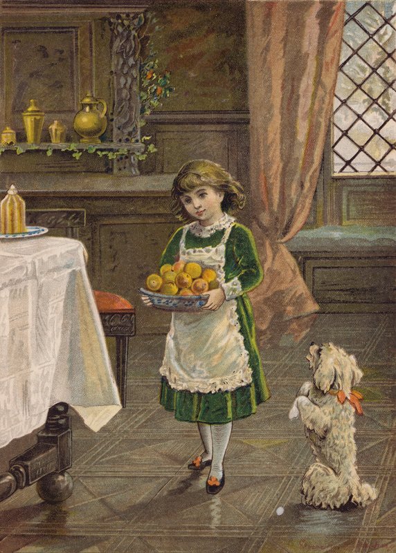 Flicka med en skål med frukt (kromolit) av Emily Jane Harding Andrews