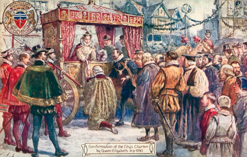 Bath Pageant, Confirmation of the Citys Charter av drottning Elizabeth I, AD 1590 av English School