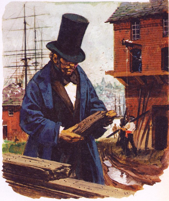 Brunel fick sin inspiration till sin tunnelskytte från att se en skeppsmask borra in i en ekplanka av English School