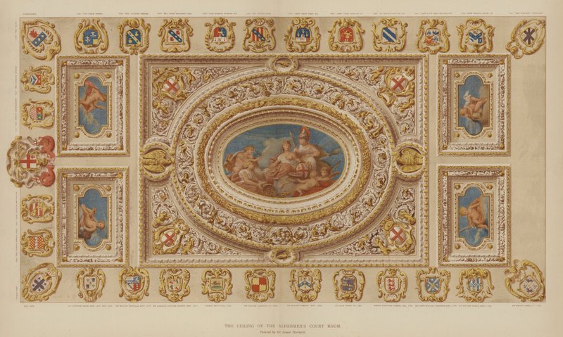 Taket i Aldermens Court Room, Guildhall, City of London, målat av Sir James Thornhill av English School