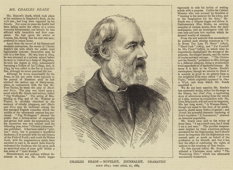 Charles Reade, romanförfattare, journalist, dramatiker av English School