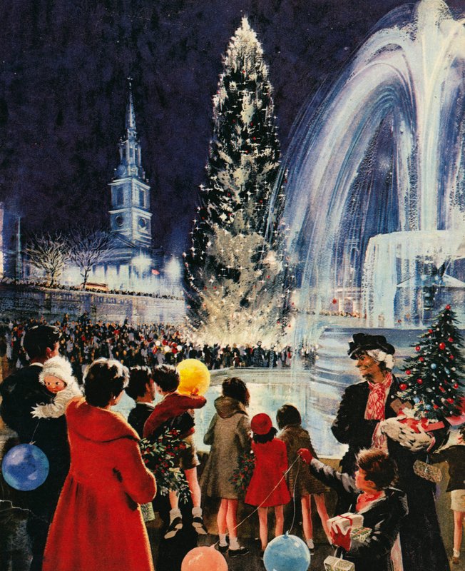 Julgran på Trafalgar Square, London, en gåva från folket i Oslo av English School