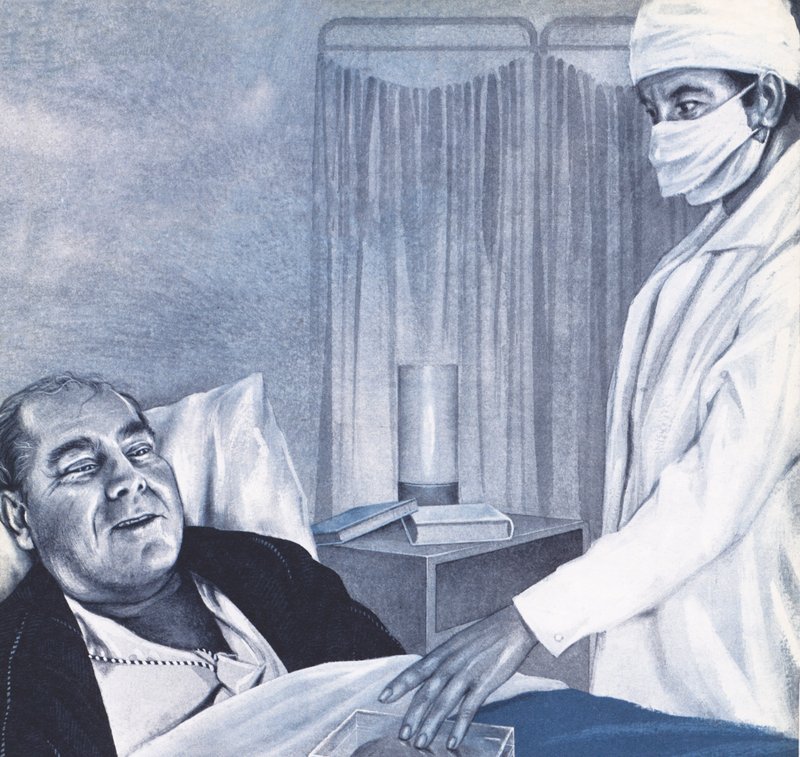 Dr Barnard gick fram till patienten med en genomskinlig plastlåda av English School