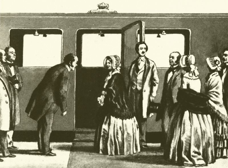 George Hudson, Järnvägskungen, bugar sig för drottning Victoria och prins Albert, när de handlar om ? av English School