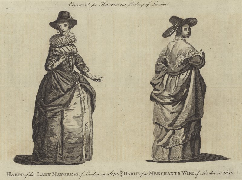 Habit of the Lady Mayoress of London 1640 och Habit of a Merchants Wife of London 1640 av English School