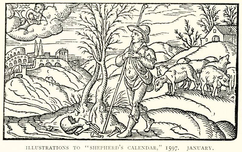 Illustrationer till Shepherds Calendar, 1597. Januari av English School