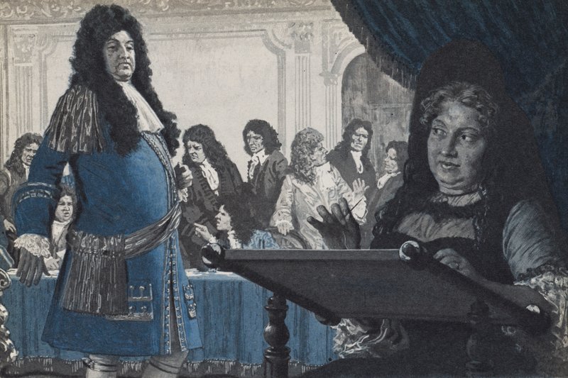 Kung Ludvig XIV ber om råd i en politisk fråga från Madame Solidity av English School