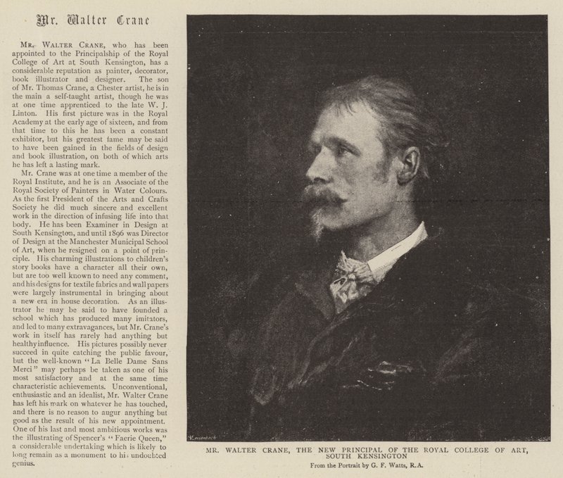 Walter Crane, den nya rektorn för Royal College of Art, South Kensington av English School