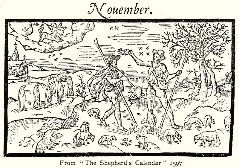 November, från The Shepherds Calendar, 1597 av English School