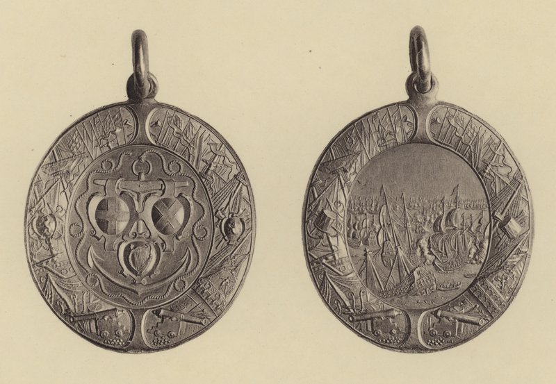 Framsidan och baksidan av sjöbelöning för amiral Blakes segrar över holländarna, 1652-3 av English School