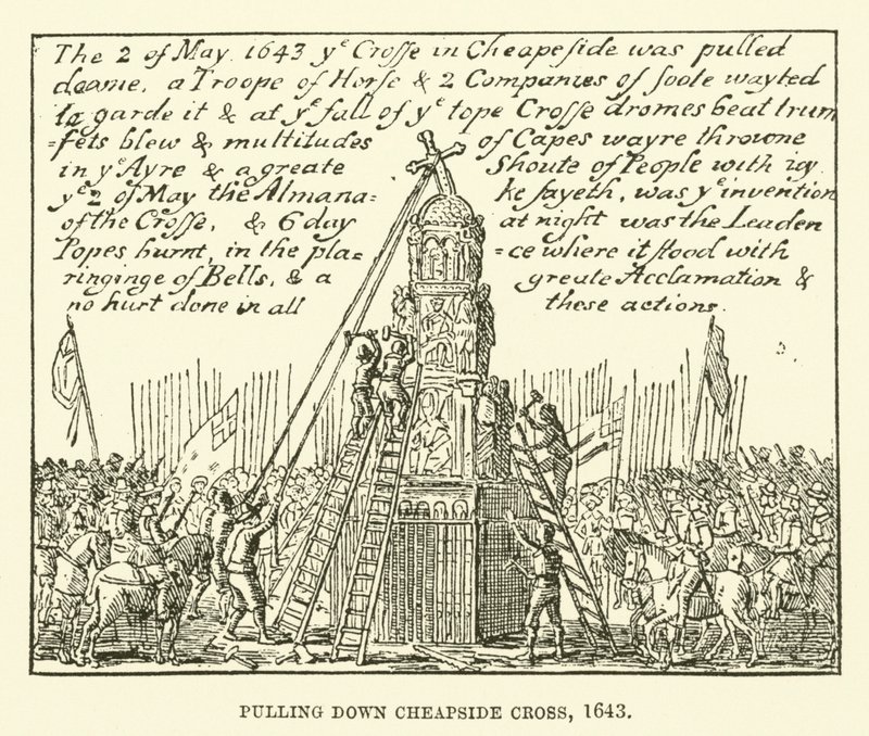 Dra ner Cheapside Cross, 1643 av English School