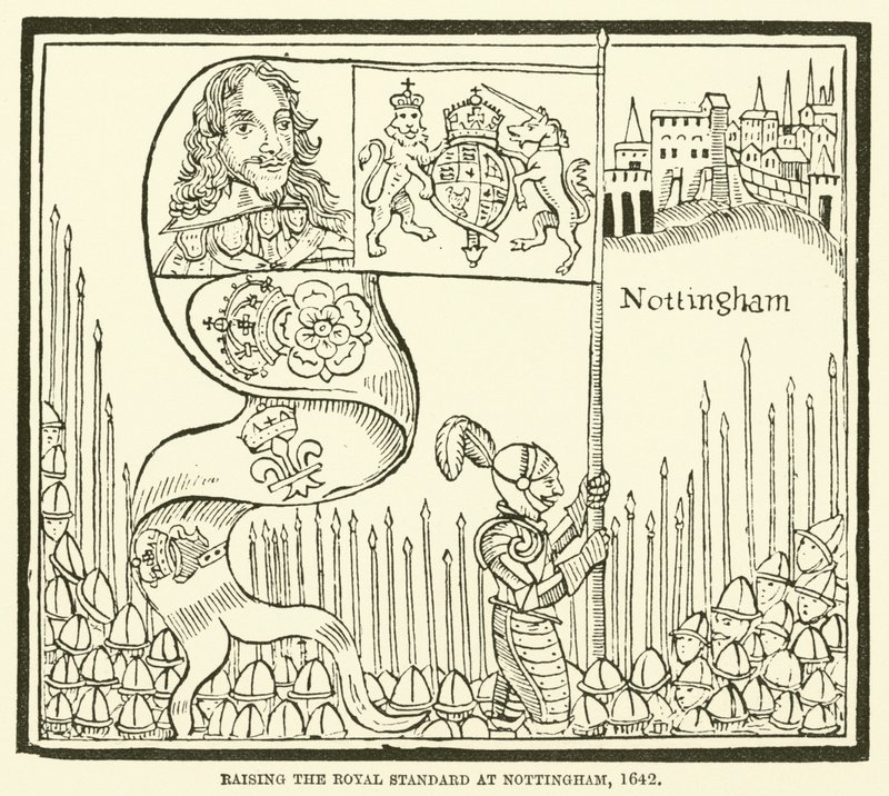 Att höja den kungliga standarden i Nottingham, 1642 av English School