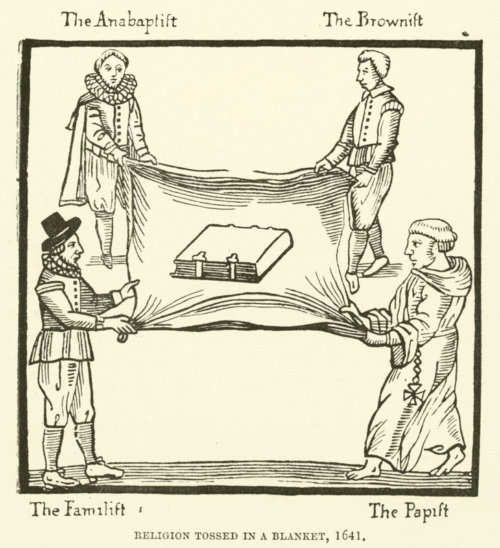 Religion slängd i en filt, 1641 av English School
