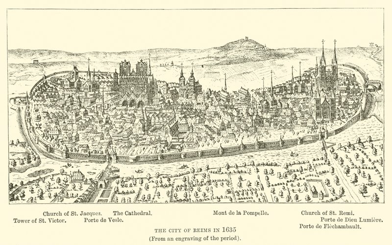 Staden Reims 1635, (från en gravyr av perioden) av English School