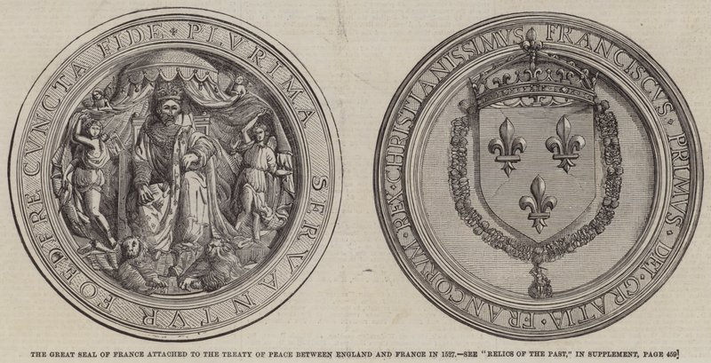 Frankrikes stora sigill knöts till fredsfördraget mellan England och Frankrike 1527 av English School