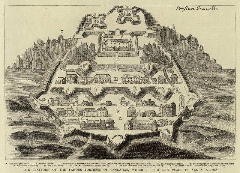 Plattformen för den berömda fästningen Candahar, som är den bästa platsen i hela Asien, 1660 av English School