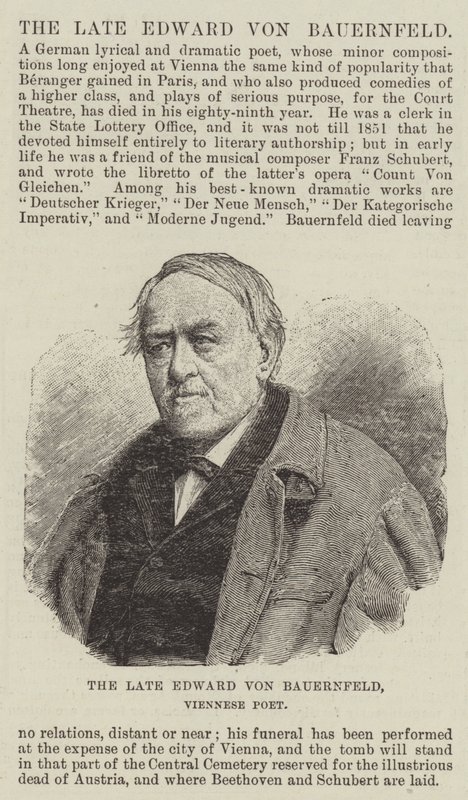 Den bortgångne Edward von Bauernfeld, wiensk poet av English School