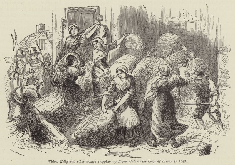 Änkan Kelly och andra kvinnor stoppade upp Frome Gate vid belägringen av Bristol 1643 av English School