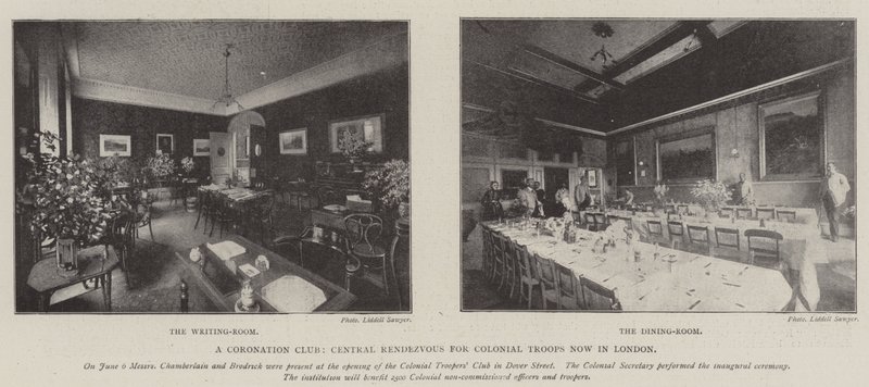 A Coronation Club, Central Rendezvous for Colonial Troops nu i London av English Photographer