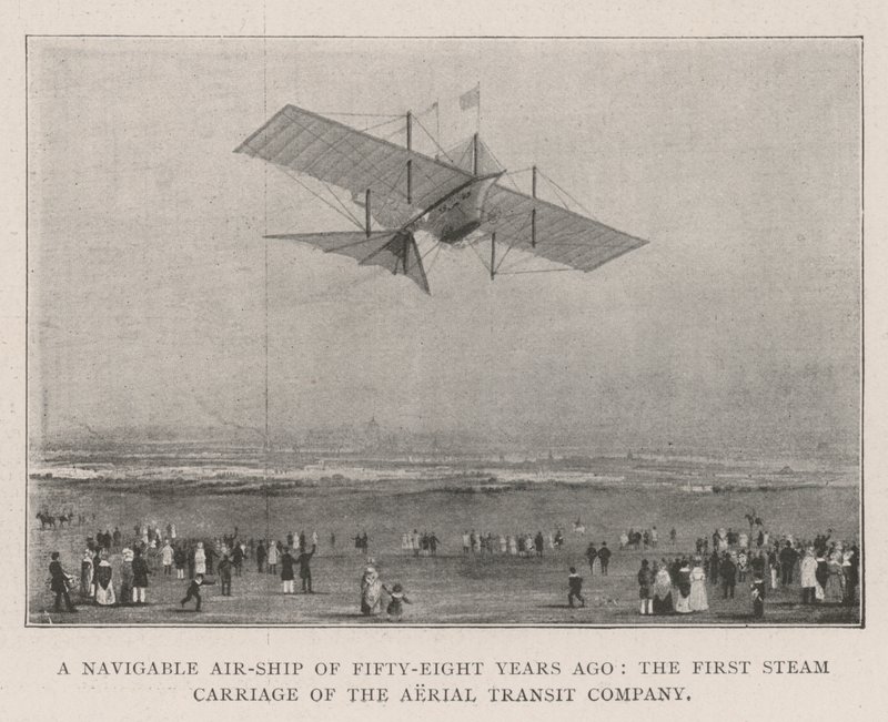 Ett navigerbart luftfartyg för femtioåtta år sedan, den första ångvagnen från Aerial Transit Company av English Photographer