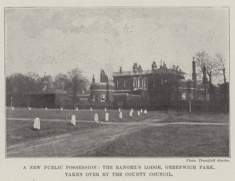 En ny offentlig besittning, Rangers Lodge, Greenwich Park, övertagen av landstinget av English Photographer
