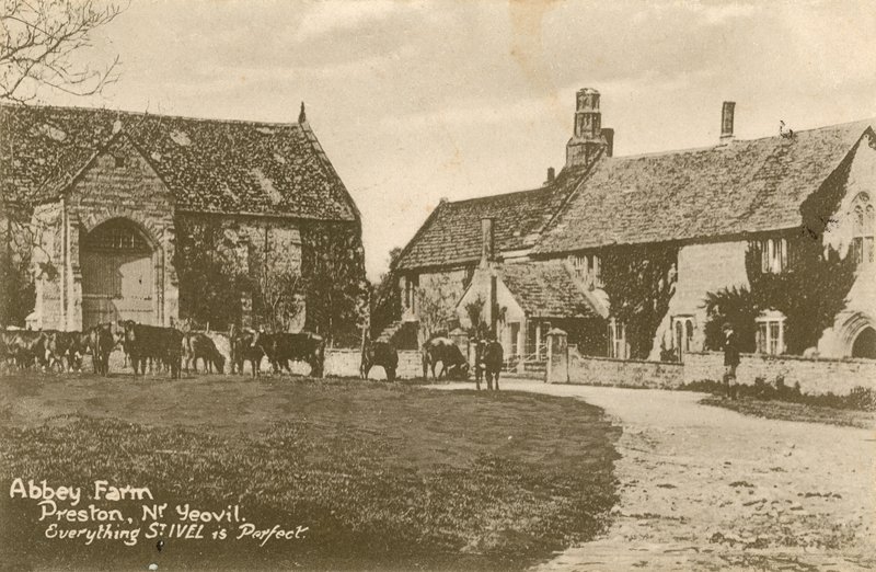 Abbey Farm i Preston nära Yeovil. Vykort skickat 1913. av English Photographer