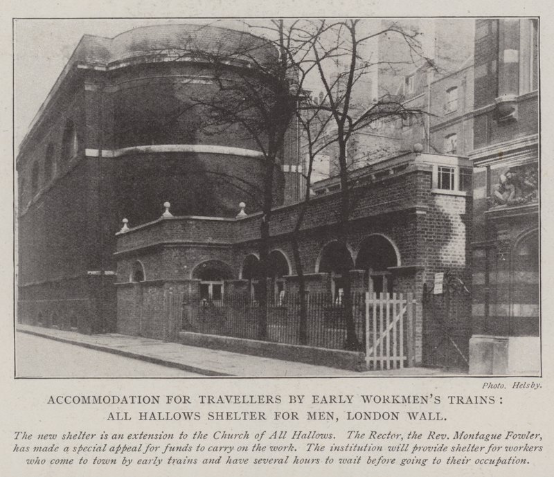 Boende för resenärer med Early Workmens-tåg, All Hallows Shelter for Men, London Wall av English Photographer