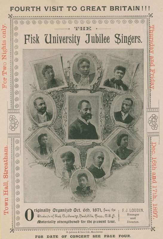 Annonsera för ett framträdande av The Fisk University Jubilee Singers av English Photographer