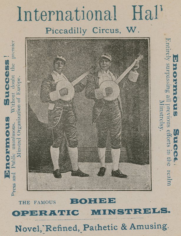 Annons för de berömda Bohee Operatic Minstrels av English Photographer