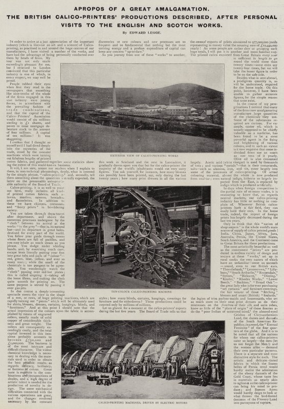 Apropos en stor sammanslagning, beskrev British Calico-Printers Productions, efter personliga besök på engelska och skotska verk av English Photographer