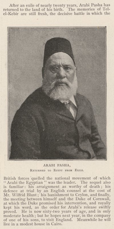Arabi Pasha, återvände till Egypten från exil av English Photographer