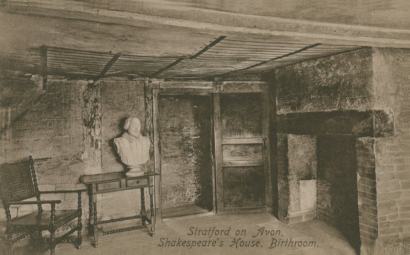 Badrum, Shakespeares hus, Stratford upon Avon. Vykort skickat 1913. av English Photographer
