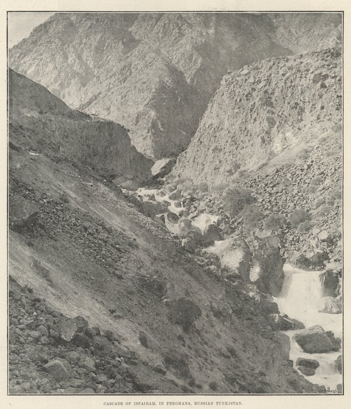 Cascade of Isfairam, i Ferghana, ryska Turkistan av English Photographer