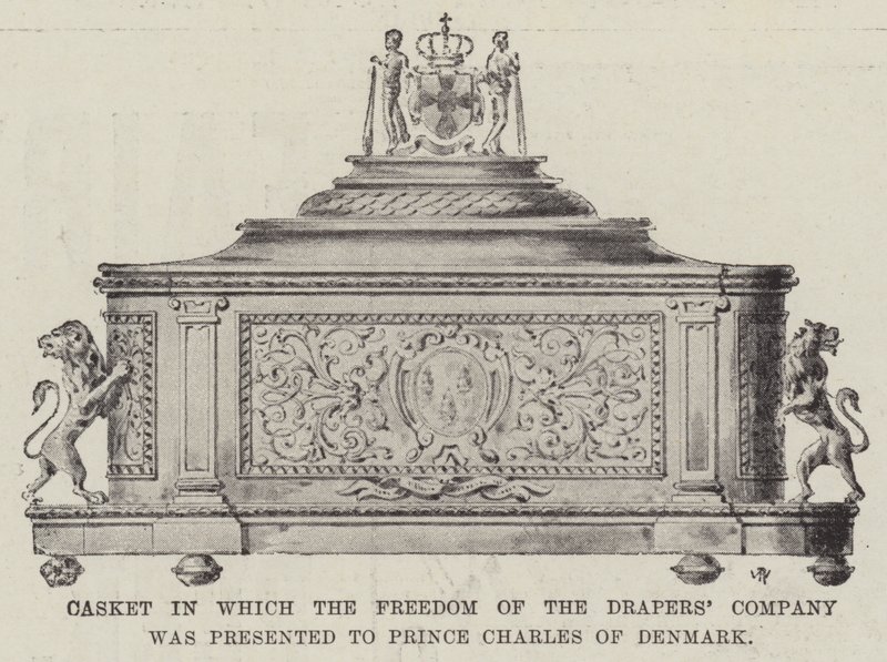 Kist i vilken Freedom of the Drapers Company överlämnades till prins Charles av Danmark av English Photographer