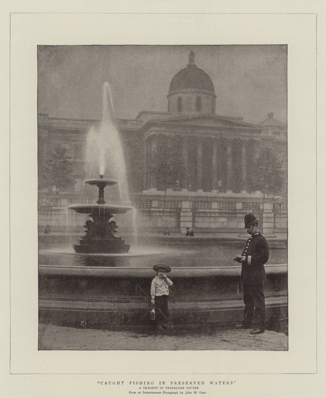 Fångad fiske i bevarade vatten, en tragedi på Trafalgar Square av English Photographer