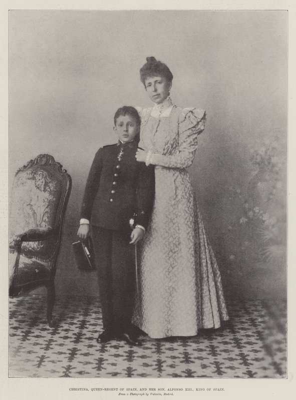 Christina, drottning-regent av Spanien, och hennes son, Alfonso XIII, kung av Spanien av English Photographer
