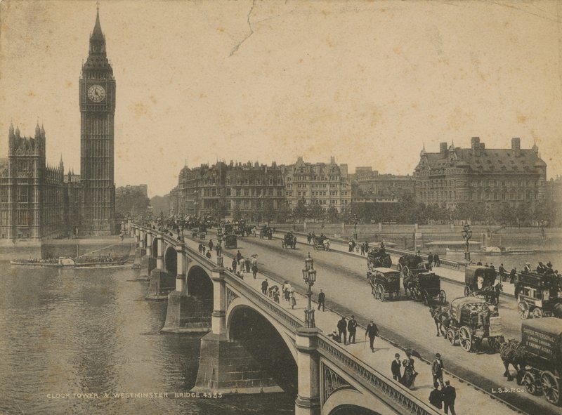 Clocktower of Houses of Parliament och Westminster Bridge av English Photographer
