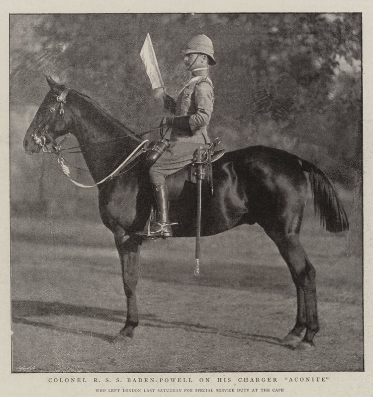 Överste R S S Baden-Powell på sin Charger Aconite av English Photographer