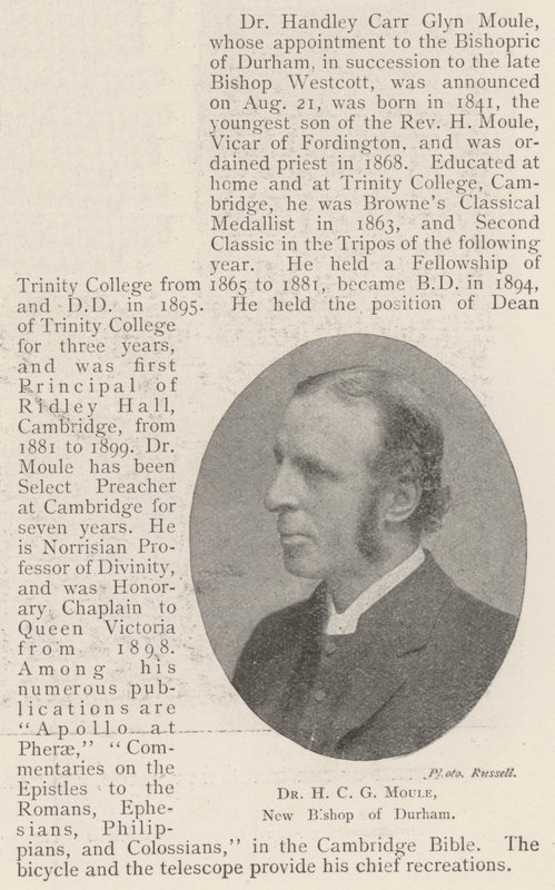 Dr H C G Moule, ny biskop av Durham av English Photographer