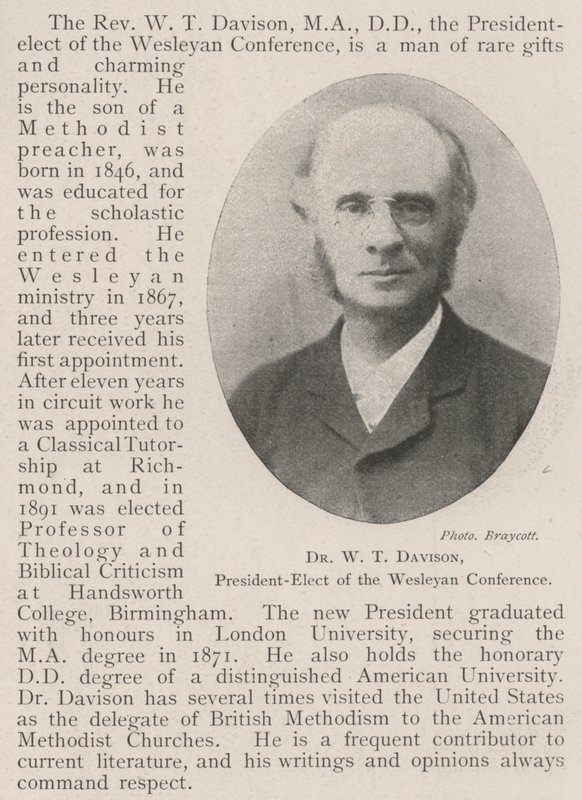 Dr W T Davison, tillträdande president för Wesleyan-konferensen av English Photographer