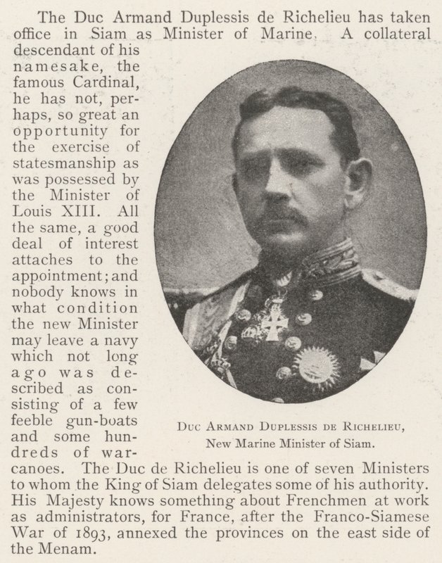 Hertig Armand Duplessis de Richelieu, Siams nya marinminister av English Photographer