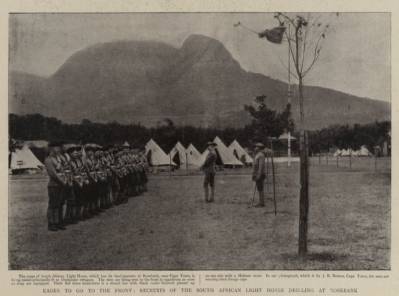 Ivriga att gå till fronten, rekryter från South African Light Horse borrar på Rosebank av English Photographer