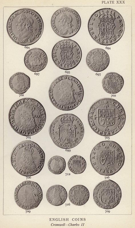 Engelska mynt, Cromwell, Charles II (s/v foto) av English Photographer
