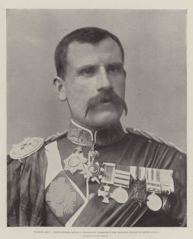 Fighting Mac, generalmajor Hector A Macdonald, befäl över Highland Brigade i Sydafrika av English Photographer