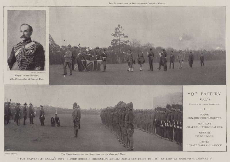 For Bravery på Sannas Post, Lord Roberts presenterar medaljer och en statyett till Q Battery i Woolwich, 13 januari av English Photographer