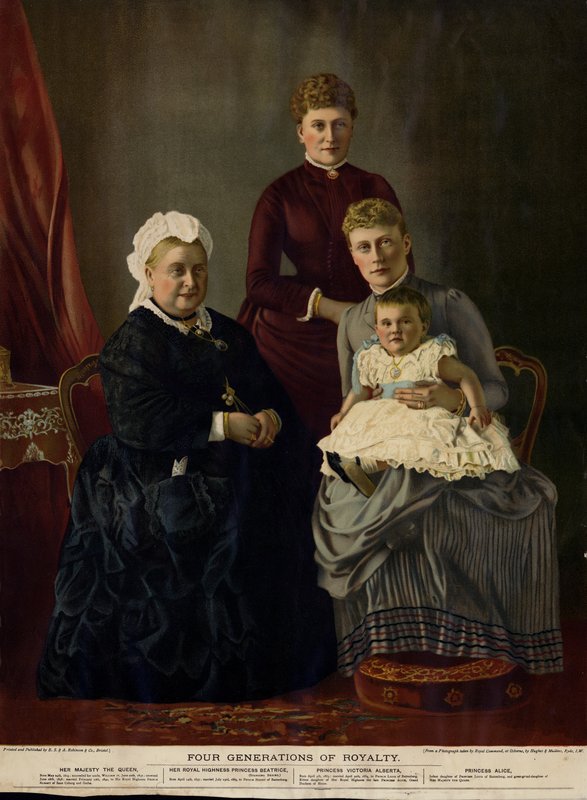 Fyra generationer av kungligheter (drottning Victoria, prinsessan Beatrice, prinsessan Victoria Alberta och prinsessan Alice) av English Photographer