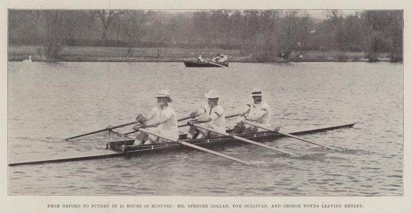 Från Oxford till Putney på 13 timmar 59 minuter, Mr Spencer Gollan, Tom Sullivan och George Towns lämnar Henley av English Photographer